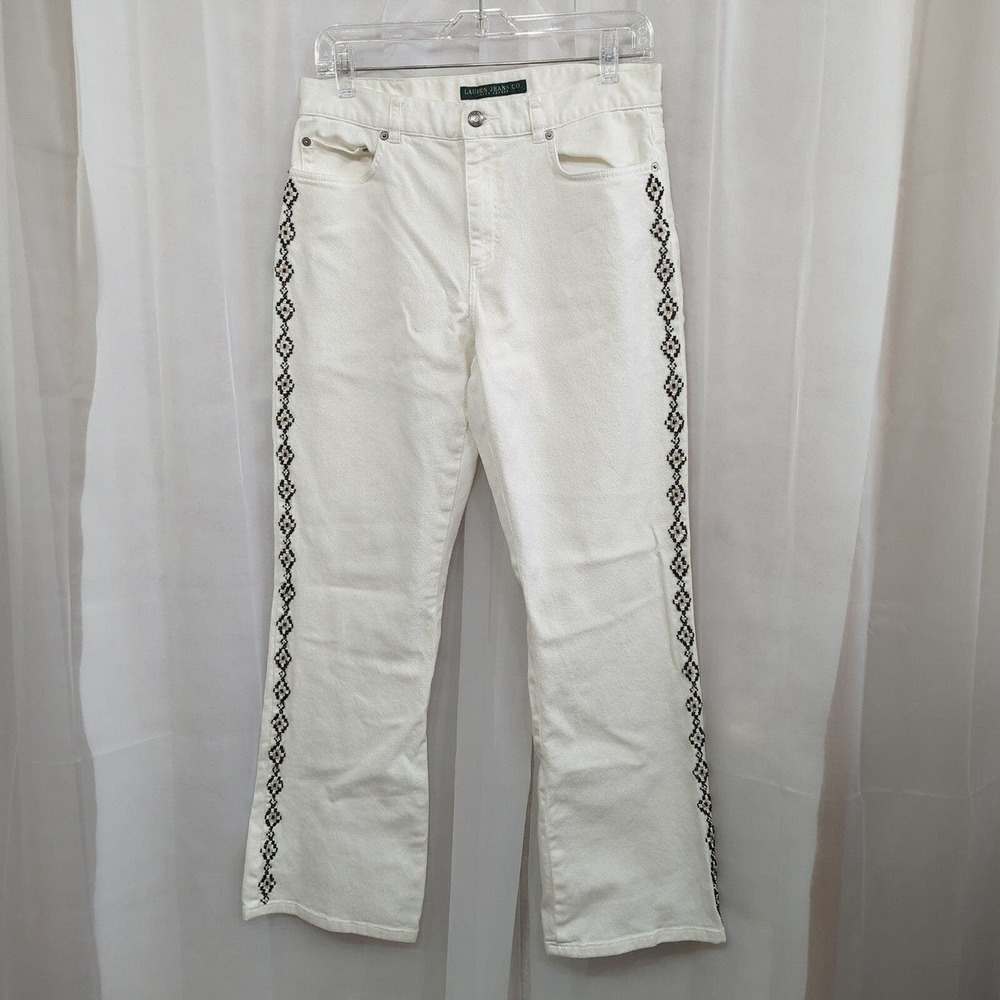 Lauren Jeans‎ Co Womens Beaded Straight Leg White Denim Pants Size 8